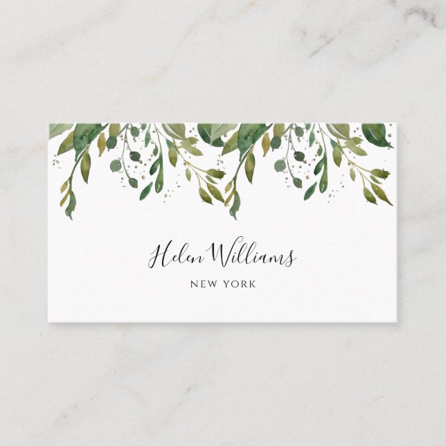 Carte De Visite aquarelle parties scintillant feuillage verdure (Devant)