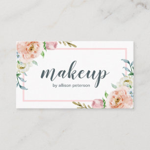 Carte De Visite Aquarelle Pastel Cadre Floral rose et blanc