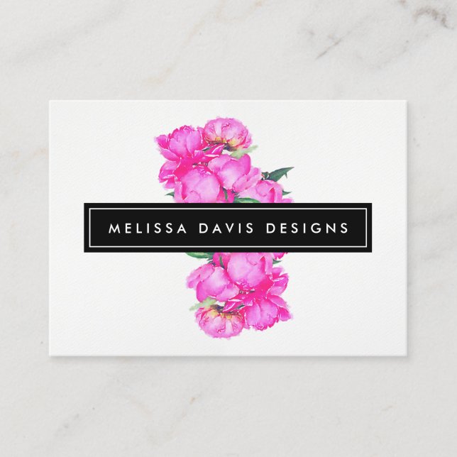 Carte De Visite Aquarelle Peonies Bunch Floral Designer (Devant)
