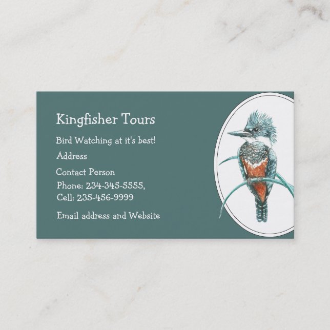 Carte De Visite Aquarelle personnalisée Kingfisher Bird (Devant)