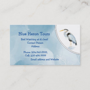 Carte De Visite Aquarelle personnalisée Oiseau de grand héron bleu