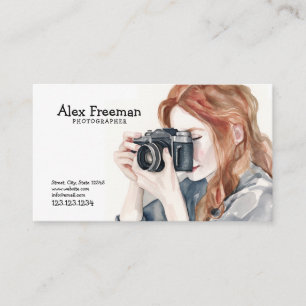 Carte De Visite Aquarelle Photographe femme blanche et noire