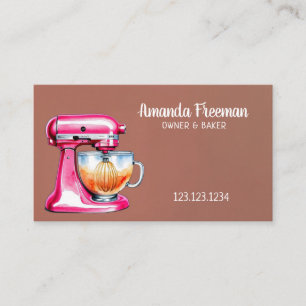Carte De Visite Aquarelle Pink Stand Mixer Illustration Baking