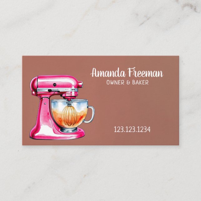 Carte De Visite Aquarelle Pink Stand Mixer Illustration Baking (Devant)