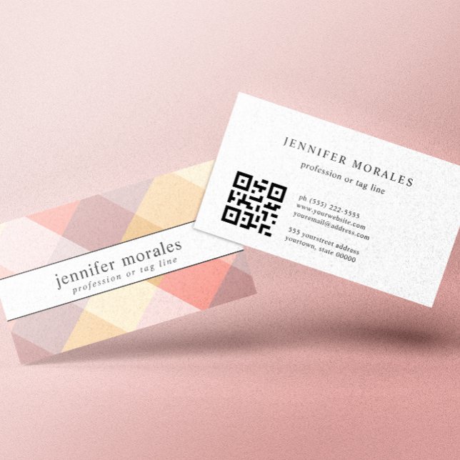 Carte De Visite Aquarelle Plaid Crème rose Mauve Gris jaune QR (Créateur téléchargé)