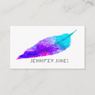 Carte De Visite aquarelle plume art violet turquoise artistique