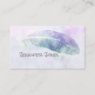 Carte De Visite aquarelle plumes art bleu personnalisation design