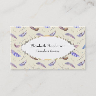 Carte De Visite Aquarelle Plumes Feuilles et Branches Motif