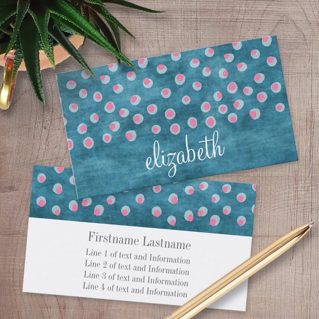 Carte De Visite Aquarelle Pois Messy - bleu et rose (Custom Printed Business Cards)