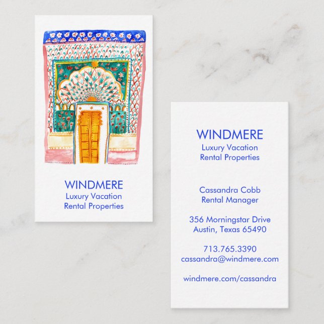 Carte De Visite Aquarelle Porte Agent Immobilier Réaltor Unique (Devant / Derrière)