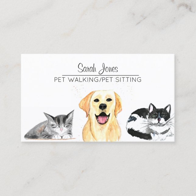 Carte De Visite Aquarelle pour animal de compagnie assis Chien Cha (Devant)