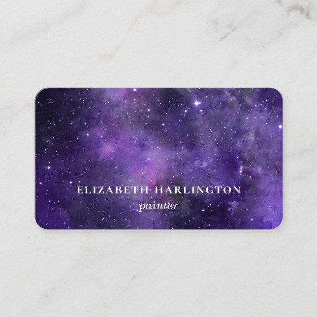 Carte De Visite Aquarelle pourpre espace. étoiles de galaxie moder (Devant)
