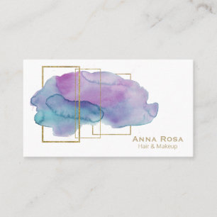 Carte De Visite Aquarelle pourpre magenta chic d'or géométrique