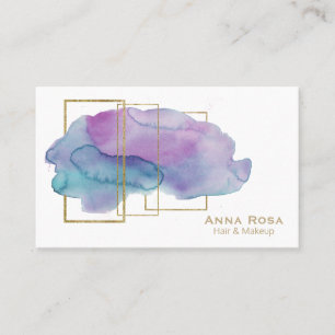 Carte De Visite Aquarelle pourpre magenta chic d'or géométrique