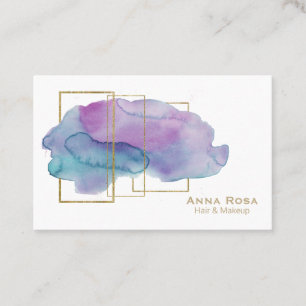 Carte De Visite Aquarelle pourpre magenta géométrique chic d'or