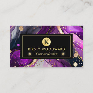 Carte De Visite Aquarelle Purple et Parties scintillant d'or Encre