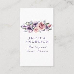 Carte De Visite Aquarelle Purple Floral Élégant Bohème