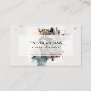 Carte De Visite Aquarelle Raton laveur mignon Fleurs de printemps