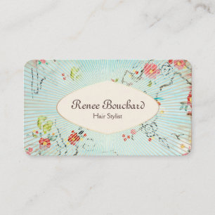 Carte De Visite Aquarelle rétro Floral Bleu Or