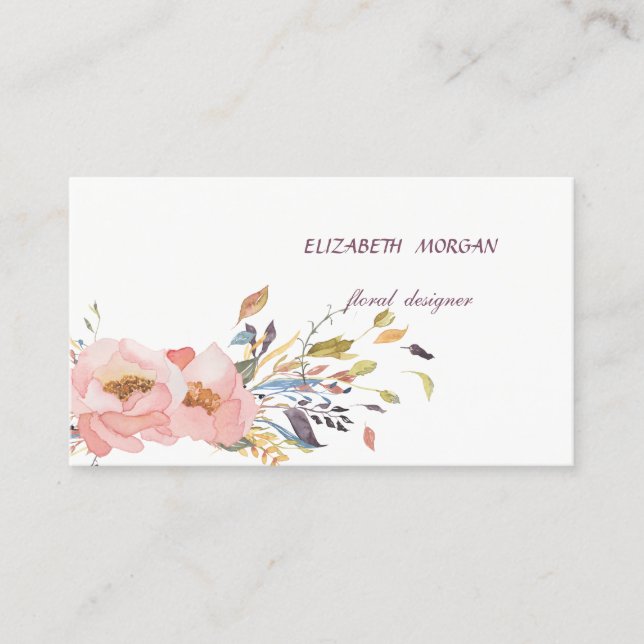Carte De Visite Aquarelle romantique moderne classique Floral, Bla (Devant)