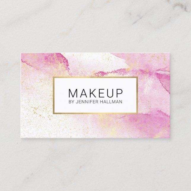 Carte De Visite Aquarelle rose Abstraite avec Poussière or Faux (Devant)