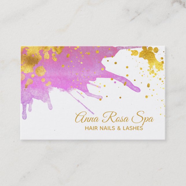 Carte De Visite *~* Aquarelle rose Abstraite en gras Gold Luxe (Devant)