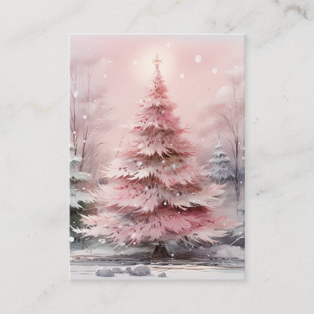 Carte De Visite Aquarelle rose Arbre de Noël (Devant)