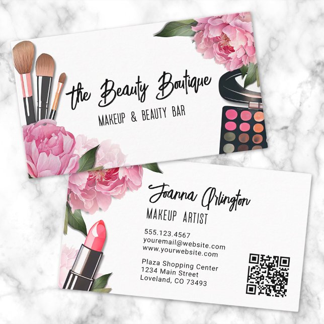 Carte De Visite Aquarelle rose Artiste maquillage de beauté (Pink Watercolor Beauty Makeup Artist Business Card)