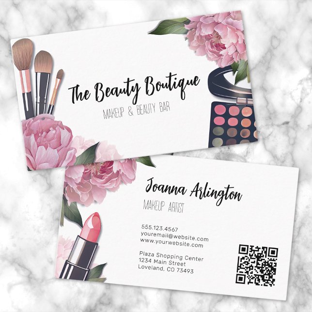 Carte De Visite Aquarelle rose Artiste maquillage de beauté (Pink Watercolor Beauty Makeup Artist Business Card)