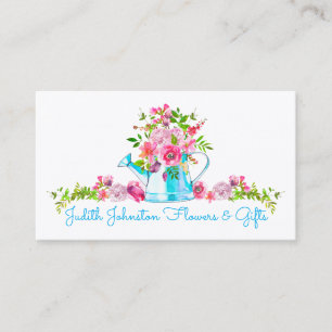 Carte De Visite Aquarelle rose bleu floral personnalisée
