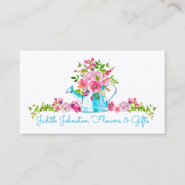 Carte De Visite Aquarelle rose bleu floral personnalisée (Devant)