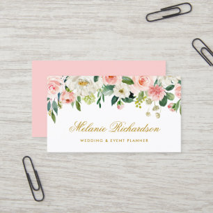 Carte De Visite Aquarelle rose Blush Blanc Floral Or élégant