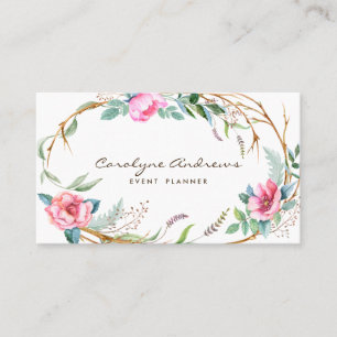 Carte De Visite Aquarelle rose Bohème Floral Wreath