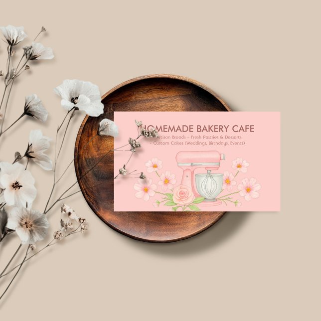 Carte De Visite Aquarelle rose Boulangerie Logo Floral (Créateur téléchargé)