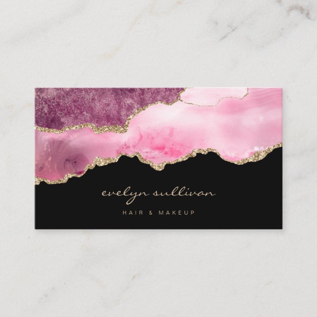 Carte De Visite aquarelle rose chaud sur noir (Devant)