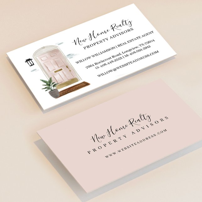 Carte De Visite Aquarelle rose chic Conception de la porte d'entré (Créateur téléchargé)