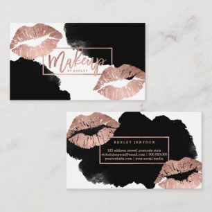 Carte De Visite Aquarelle rose de noir d'or de lèvres de