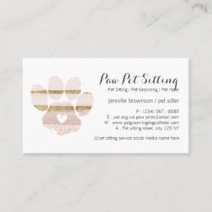 Carte De Visite Aquarelle rose éclate Paw Sitter Sitter
