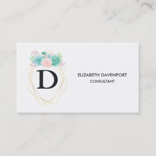 Carte De Visite Aquarelle rose et vert moderne Succulents Monogram