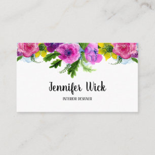 Carte De Visite Aquarelle rose et violette féminine