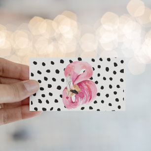Carte De Visite Aquarelle rose exotique moderne Flamant rose & poi