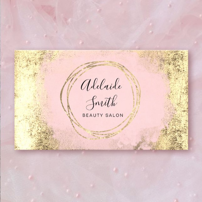 Carte De Visite Aquarelle rose FAUX cercle de feuille (Créateur téléchargé)