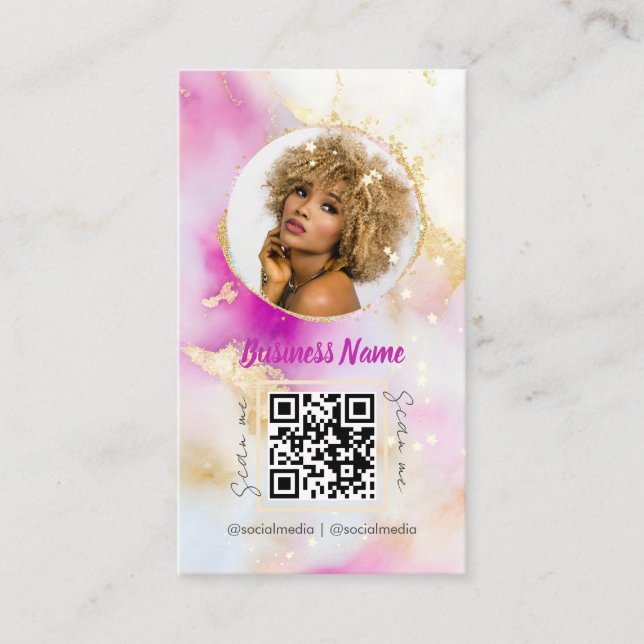 Carte De Visite Aquarelle rose Feminin Social Media Girl (Devant)