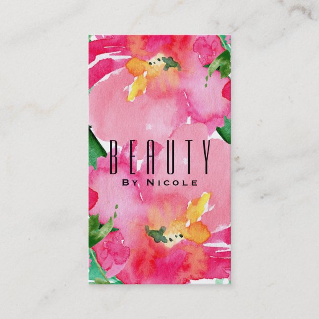 Carte De Visite Aquarelle rose Fleur Floral Été Beauté Chic (Devant)