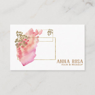 Carte De Visite Aquarelle rose géométrique Girly de pêche d'or de