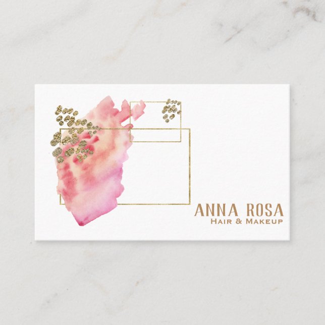 Carte De Visite Aquarelle rose géométrique Girly de pêche d'or de (Devant)