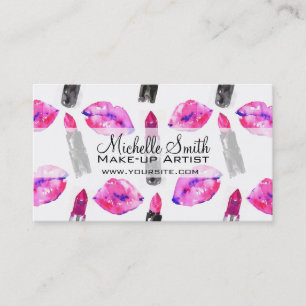 Carte De Visite Aquarelle rose lèvres rouge à lèvres motif maquill