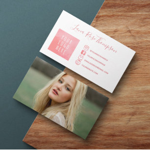 Carte De Visite Aquarelle rose Médias sociaux Photo et logo