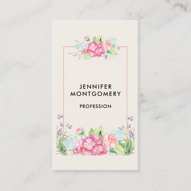 Carte De Visite Aquarelle rose moderne Cadre Floral (Devant)