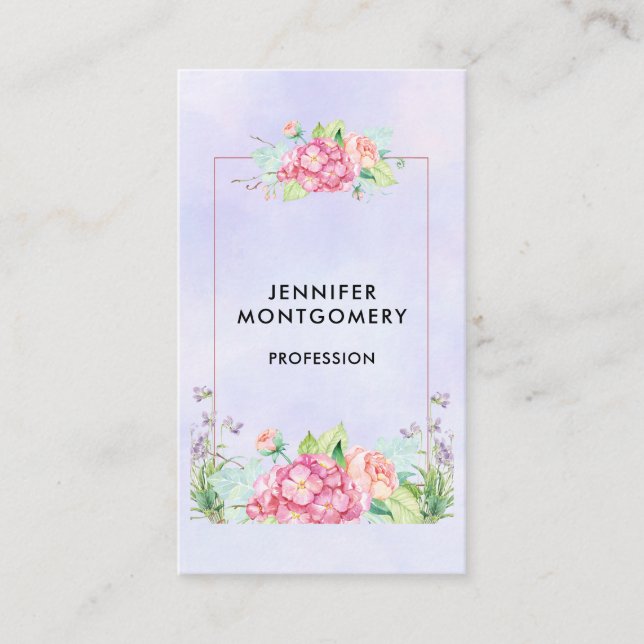 Carte De Visite Aquarelle rose moderne Cadre Floral (Devant)